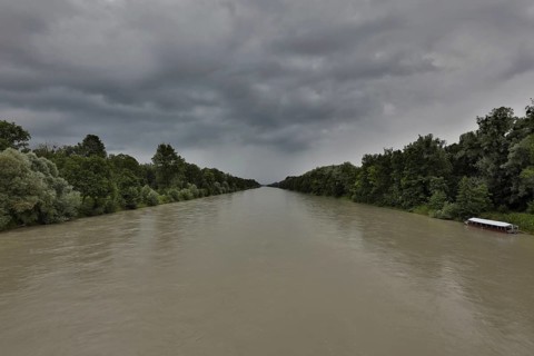 Canalised river at high water
