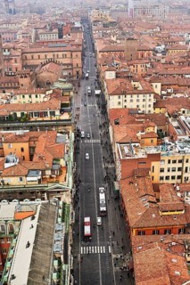 View from the Asinelli Tower of the old town with Via Rizzoli street