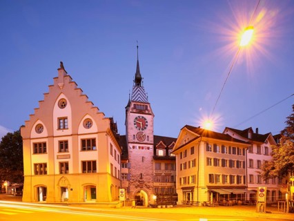 Zytturm in neon lighting