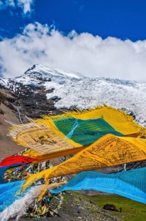 Praying flags on the Karo-La Pass along the Friendship Highway