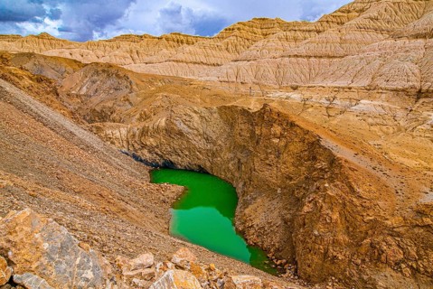 Eroded landscape along the road from Lake Manasarovar to the kingdom of Guge