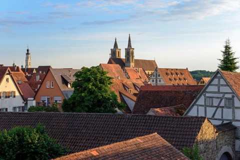Town view with town hall tower