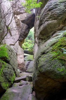 Stairs cut out of the rock at the sandstone cliffs of