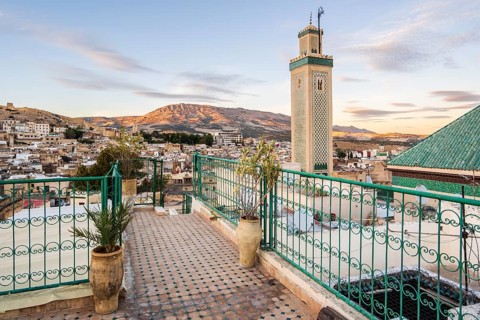 Famous al-Qarawiyyin mosque and University in heart of historic downtown of Fez