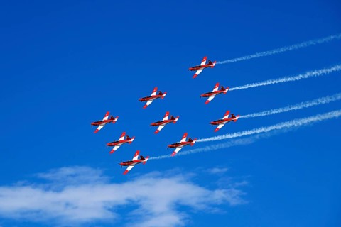 Formation flight of the Patrouille Suisse with the PC-7 team