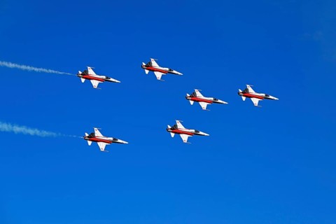 Formation flight of the Patrouille Suisse with the Northrop F-5E Tiger II