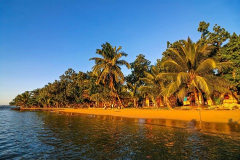 Bungalows at sunset at