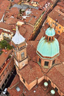 View from the Asinelli Tower of the towers of the churches of Santi Bartolomeo and Gaetano