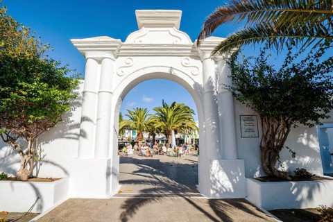 Entrance to picturesque settlement called Pueblo Marinero designed by Cesar Manrique located in Costa Teguise