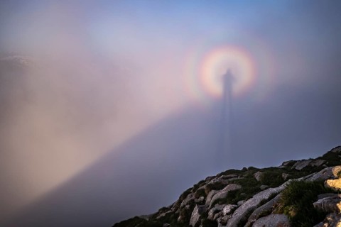 Shadow cast by the photographer in the fog