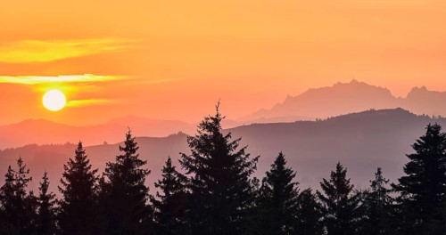View of Saentis and Alpstein at sunrise