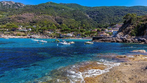 Boats anchored in the bay of Sant Andrea