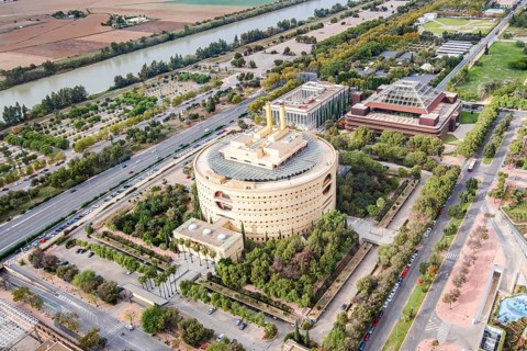 Aerial view of Government of Andalusia building known as Torre Triana