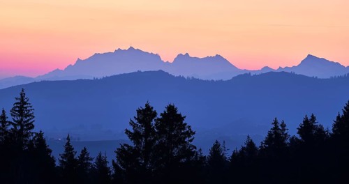 View of Saentis and Alpstein at dawn