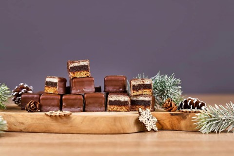 Traditional German sweets called 'Dominosteine'. Christmas candy consisting of gingerbread