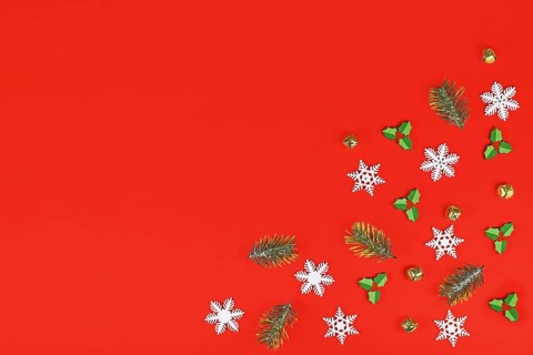 Christmas flat lay with wooden mistletoe ornaments
