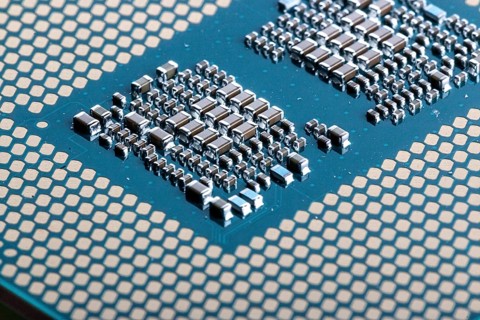 Macro image of the microchips of a modern processor