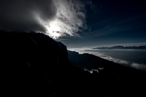 Cloudy atmosphere over the Rhine valley with Swiss mountains