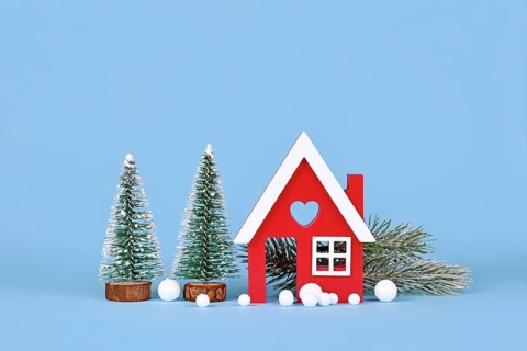 Winter decoration with small red house
