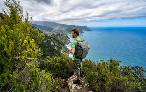Hiker standing on a rock