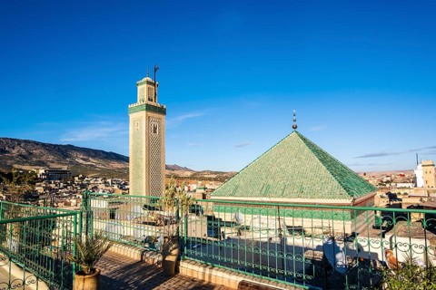 Famous al-Qarawiyyin mosque and University in heart of historic downtown of Fez
