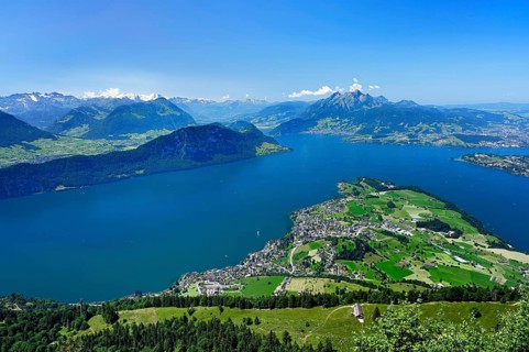 View from Kaenzeli of the village of Weggis on Lake Lucerne
