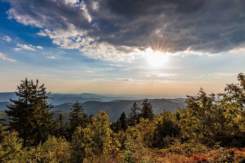 View from Schliffkopf at sunset in the Black Forest National Park