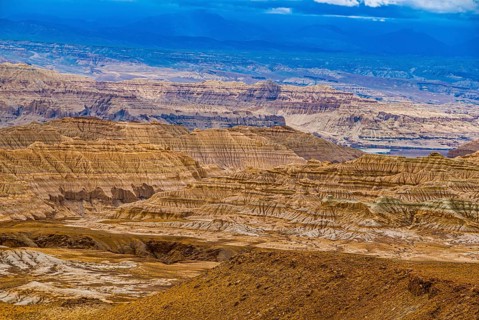 Eroded landscape along the road from Lake Manasarovar to the kingdom of Guge