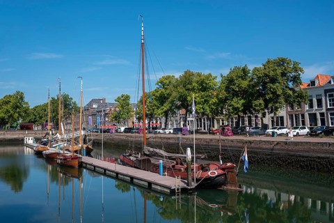 Historic ships in the museum harbour at the Old Harbour