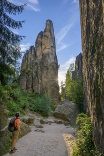 Woman looks at Prachovske rocks