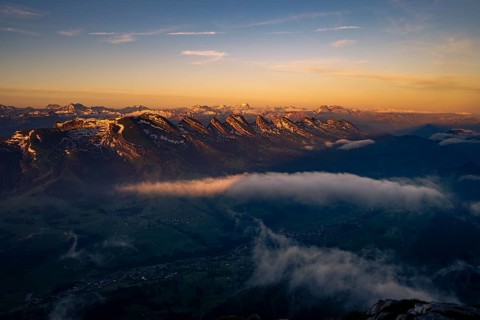 Summit of the Churfirsten at sunrise
