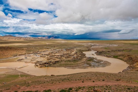 Little village below the Chiu monastery at the Lake Manasarovar