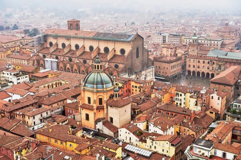 View from the Asinelli Tower on the churches of Santa Maria della Vita and the Basilica di San Petronio