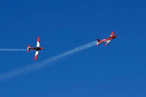 Formation flight of the Patrouille Suisse with the PC-7 team