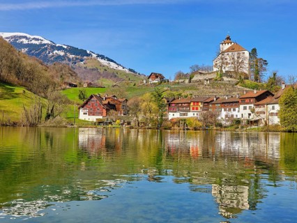 Werdenberg Castle with Old Town on Lake Werdenberg