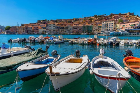 Portoferraio harbour with anchored boats