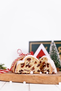 Cut open German Stollen cake