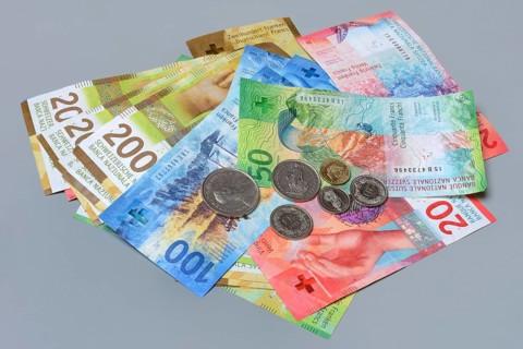 Swiss banknotes and coins