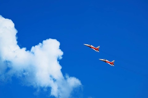Formation flight of the Patrouille Suisse with the Northrop F-5E Tiger II
