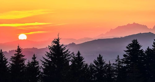 View of Saentis and Alpstein at sunrise