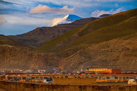 The holy mount Kailash seen from Darchen Western Tibet