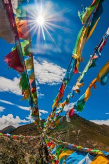 Praying flags on the Karo-La Pass along the Friendship Highway