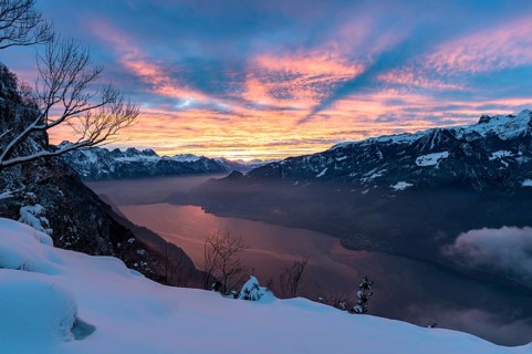 Morning atmosphere in front of sunrise over Lake Walen