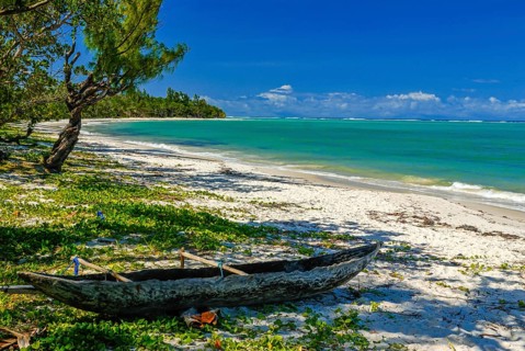 Long white sand beach in the east of the island Ile Sainte-Marie although Nosy Boraha