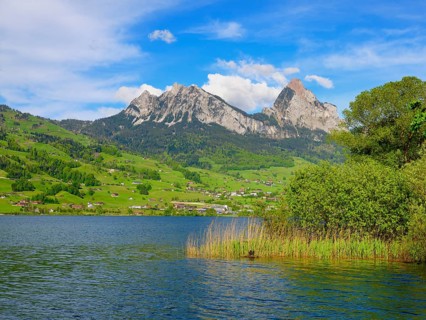 View over Lake Lauerz to the Great and Small Mythen neari Lauerz