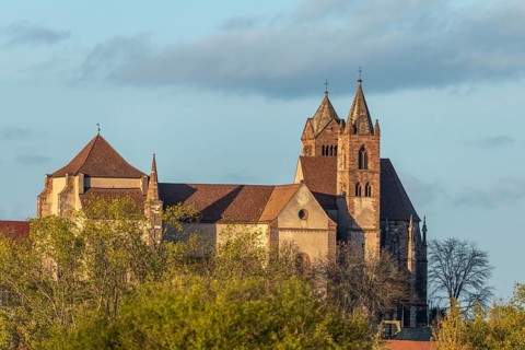 Saint-Etienne Romanesque collegiate church in Vieux-Brisach on the Munsterberg hill. Freiburg im Breisgau