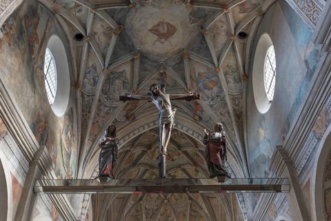Crucifixion group below the vault of the monastery church of St. Lambert