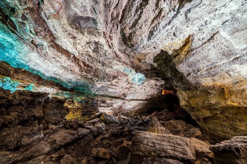 Stunning Verdes Cave with colorful illumination
