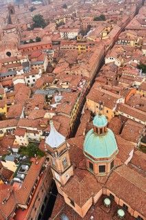 View from the Asinelli Tower of the towers of the churches of Santi Bartolomeo and Gaetano