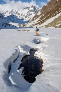 Ski tourers in winter in the mountains